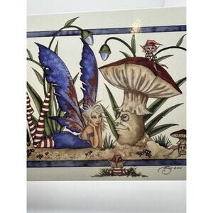 Vintage 2001 Amy Brown Fairy Fae Summer Mushroom Sprite Print Decoration 6”x4.5”